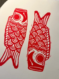 Fars Dags Gave|Linoleumstryk^SERAMIKKU Koinobori (linoleumstryk) (2. sortering)