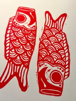 Fars Dags Gave|Linoleumstryk^SERAMIKKU Koinobori (linoleumstryk) (2. sortering)