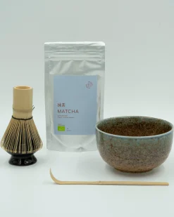 Te- Og Kaffesæt|Keramiksæt^SERAMIKKU Matchasæt med blåglaseret skål - med matcha